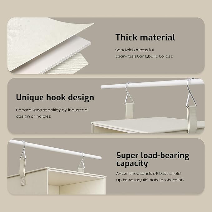 Vailando 6-Shelf Hanging Closet Organizer, 2 Separable 3-Shelf Hanging Shelves with 3 Drawers for Wardrobe, Nursery, Baby Clothes Organization and Storage, Beige