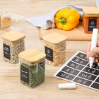 ComSaf 6Pcs 6 oz Spice Jars with Label Trial Set, Glass Spice Jars with Bamboo Lids Supplementary Set, Seasoning Container Trial Pack, Perfect for Ktichen Starter