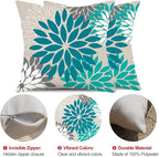 DFXSZ Dark Blue Green Outdoor Pillow Covers 16X16 Inch Set of 2 Spring Teal Flower Pillow Case Outdoor Waterproof Decor for Patio Funiture Garden Polyester pillowcovers 002D16