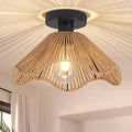 Boho Rattan Ceiling Light Fixture, Mini Rattan Chandelier Lighting Fixture, Hand Woven Ceiling Light Fixtures for Hallway Bedroom Kitchen Entryway Living Room (Light Brown)