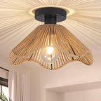 Boho Rattan Ceiling Light Fixture, Mini Rattan Chandelier Lighting Fixture, Hand Woven Ceiling Light Fixtures for Hallway Bedroom Kitchen Entryway Living Room (Light Brown)