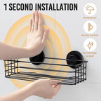 LEVERLOC Shower Caddy Suction Cup, 3 Pack Heavy Duty Bathroom Organizer for Inside Shower with Hooks & Soap holder, Removable Bathroom Holder, Rustproof Black Storage