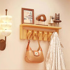 Wall Mounted Piano Key Hanger | Flip Style Hook | Entrance Wall Art Hook, Made of Oak Wood (3 Times Painted, 4 Times Polished) (Tray Beech, 6Hooks)