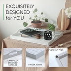 Large Wooden Serving Tray with Handles 20 x 14 inch Decorative Coffee Table Ottoman Tray for Living Room Extra Large for Kitchen Dinner Food Bar Breakfast in Bed (Color White)