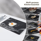 Natural Black Marble Cutting Board For Kitchen, 16 x 20 Inch Marble Slab Granite Cutting Board With Non-Slip Feet For Baking, Cheese, Chocolate, Black White Veins
