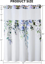 QiyI No Hook Shower Curtain with Snap in Fabric Liner, Green Eucalyptus Shower Curtain with See Through Top Window, Waterproof Washable Cloth Ringless Shower Curtain Set for Bathroom, 72 x 75