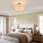 18" Semi Flush Mount Ceiling Light 3-Light Modern Linen Drum Ceiling Lighting with Chrome Finish, Vintage Ceiling Light for Living Room, Kitchen, Basement, Laundry Room, Bedroom