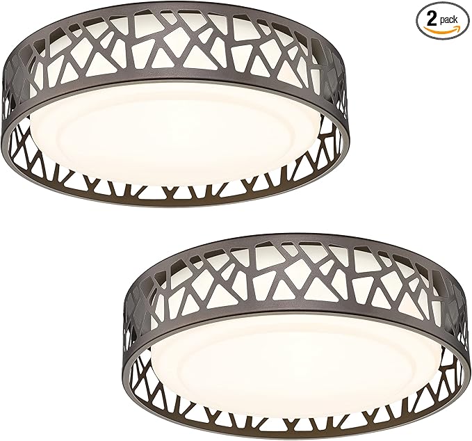LED Flush Mount Ceiling Light 2 Pack, 14 Inch 20W Dimmable Round Deco Lighting Fixture Oil Rubbed Bronze Finished,1400 Lumens 3000K Warm White, ETL Listed Metal Body White Acrylic Lampshade