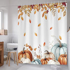 Fall Pumpkin Shower Curtain Autumn Leaves Harvest Thanksgiving Shower Curtains for Bathroom Waterproof Polyester Fabric Bathroom Curtain 72 x 72 Inch with 12 Hooks