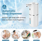 2 Pack Automatic Soap Dispenser,Upgraded 2025 Automatic Liquid Soap Dispenser Touchless,12.8oz USB Rechargeabled Wall Mounted Smart Soap Dispensers for Bathroom Kitchen(White,P18)