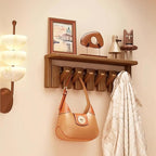 Wall Mounted Piano Key Hanger | Flip Style Hook | Entrance Wall Art Hook, Made of Oak Wood (3 Times Painted, 4 Times Polished) (Tray Walnut, 6Hooks)