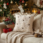 GEEORY Christmas Pillow Covers 18x18 Inch Set of 2, Christmas Decorations Xmas Tree Soft Plush Fluffy Faux Fur Decorative Throw Pillows Rustic Winter Decor Cushion Case Beige Brown GC034-18