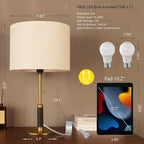 21" Set of 2 Modern Table Lamp Bedside Lamps for Bedroom Living Room Nightstand Lamp for End Tables 3-Color Temperatures Pull Chain Wood Fabric for Home Office Desk Decor (Light Brown+Brass)