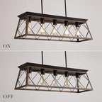 Q&S Farmhouse Rustic Chandelier Light Fixtures Bronze 5 Lights Linear Rectangular Chandelier Pendant Light Fixtures for Dining Room Kitchen Island Pool Bar Office Living Room Entryway UL Listed