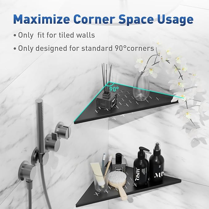 Corner Shower Shelf 10" Slot Design Recessed Shower Shelves for Tiled Wall, 304 Stainless Steel Corner Shelves for Bathroom Organizer, Matte Black, 2 Pack (Cross)