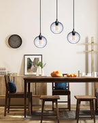 ARIAMOTION Pendant Lights Kitchen Island 3 Pack Hand Blown Glass Modern Farmhouse Lighting Clear Seeded Bubbles Dining Room Table Coffee Bar Counter Brushed Nickel Globe Shape 7.5 Inch Diam