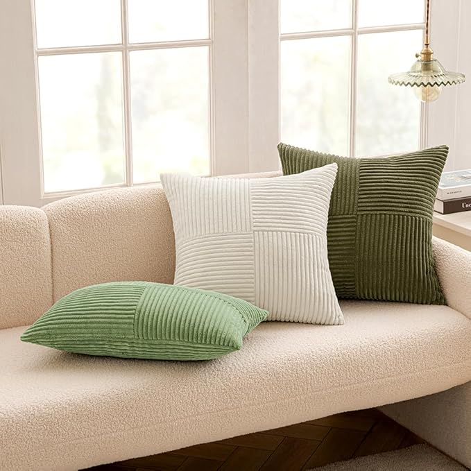 MIULEE White Corduroy Pillow Covers Pack of 2 Boho Decorative Spliced Throw Pillow Covers Soft Solid Couch Pillowcases Cross Patchwork Textured Cushion Covers for Living Room Bed Sofa 16x16 inch