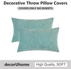 decorUhome Chenille Aqua Haze Throw Pillow Covers 12x20 Inch Set of 2, Decorative Soft Couch Pillow Covers Solid Dyed Accent Velvet Farmhouse Neutral Rectangle Pillow Cases for Sofa Bed Living Room