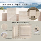 Travertine Decorative Tray, 7.8in Marble Scallop Edge Tray, Square Bathroom Trays for Jewelry Perfume, Vanity, Coffee Table, Beige Stone Trinket Dish for Woman, Dresser Décor Gift