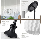 Black Pendant Lights Kitchen Island, 1-Light 7.3" Modern Milk Glass Pendant Light Fixtures with Rods, Globe Hanging Lighting for Kitchen Sink Bathroom Dining Room, E26 Base