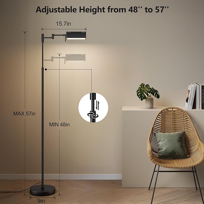 SUNMORY Dimmable LED Pharmacy Floor Lamp, Adjustable Floor Lamp for Living Room with 350° Swing Arm, Touch & Remote Control, 16W Bright Standing Task Lamp for Reading Sewing Crafting