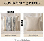 ANRODUO Pack of 2 Boho Decorative Throw Pillow Covers 18x18 Farmhouse Cushion Case Striped Chenille Pillow Cases Square Pillow Covers Accent Neutral Pillowcase for Sofa Couch Bed, Gray Blue Stripe