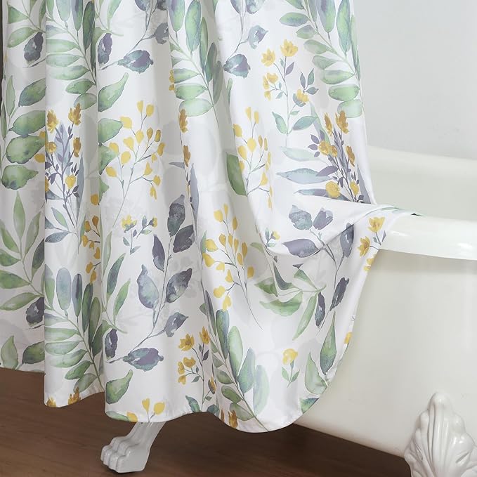 54x78 Inch Stall Shower Curtain, Sage Green Gray Yellow Watercolor Botanical Leaf Print Fabric Shower Curtains for Bathroom, 54" W x 78" H