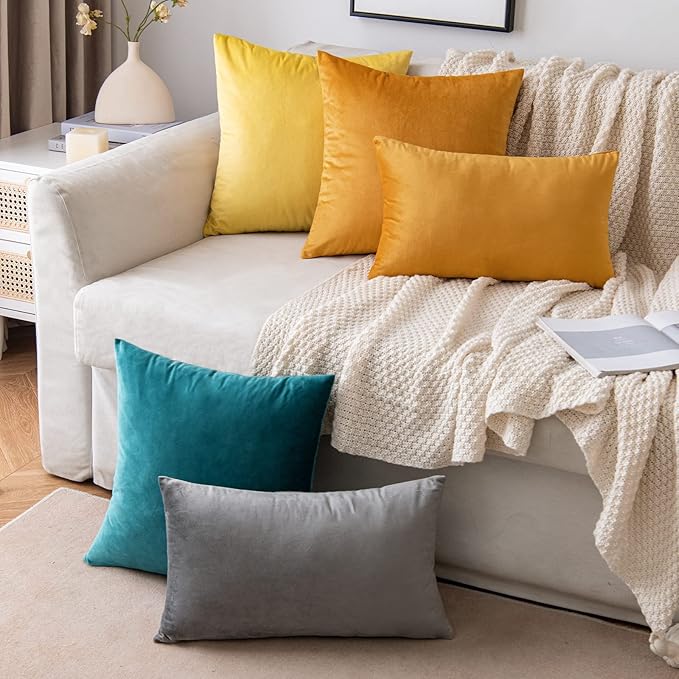 EMEMA Fall Gold Velvet Throw Pillow Covers 18x18 Inch Set of 2 Decorative Square Pillowcase Soft Solid Cushion Case for Couch Sofa Bed Bedroom Livingroom