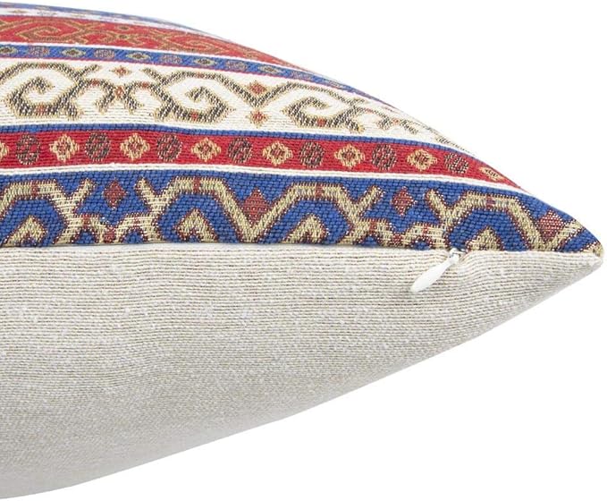 Large Throw Pillow Covers Red and Blue - 22 x 22 Inches Decorative Kilim Pillows, Boho Room Decor for Couch, Bohemian Outdoor Case for Farmhouse, Ethnic Shams, Aztec Tapestry, Patio