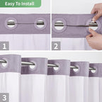Lavender No Hook Shower Curtain with Snap-in Fabric Liner Set,Slub Textured Fabric Shower Curtains for Bathroom,Hotel Style Modern Shower Curtain,Water Repellent & Washable,71x74(72)