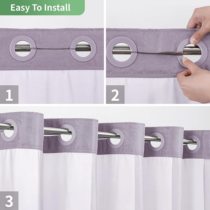 Lavender No Hook Shower Curtain with Snap-in Fabric Liner Set,Slub Textured Fabric Shower Curtains for Bathroom,Hotel Style Modern Shower Curtain,Water Repellent & Washable,71x74(72)