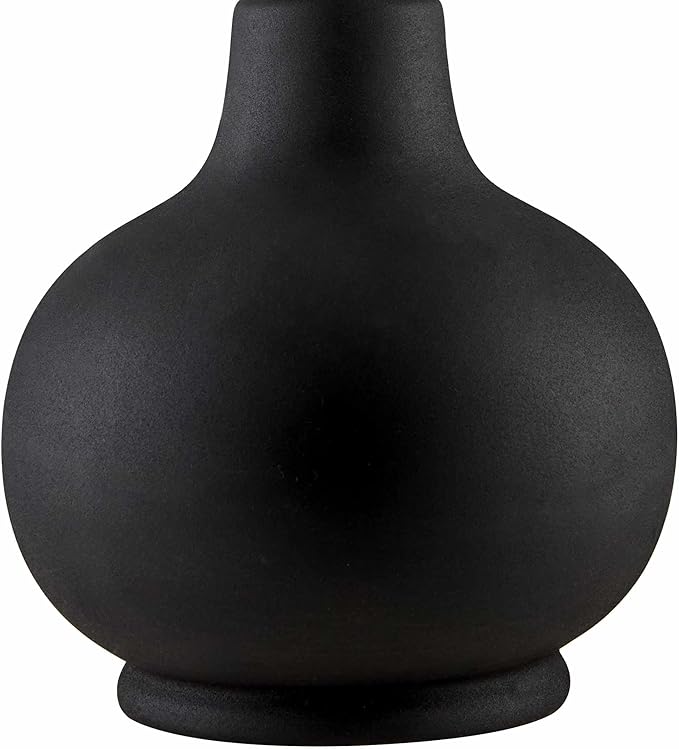 BoutiqueRugs Navarro Boho Ceramic Bedside Table Lamp for Bedroom Nightstand and Living Room - Shade Cotton - Black, White - 13" H