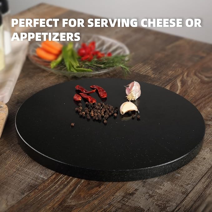 Koville African Natural Marble Cutting Board for Kitchen, 11inch Round Hand Crafted Marble Slab for Cheese, Charcuterie, Pastry Board - Wedding Gift, House Warming Gift(Zimbabwe Black)