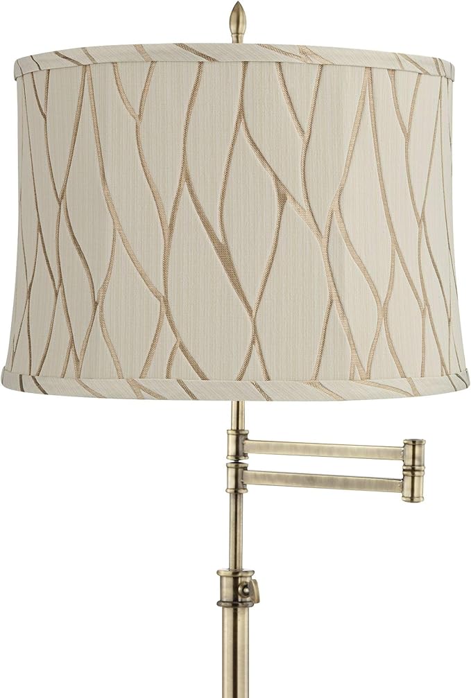 360 Lighting Westbury Traditional 70" Tall Standing Floor Lamp Skinny Large Adjustable Swing Arm Pole Gold Antique Brass Finish Living Room Bedroom House Reading Office Kinmen Cream Drum Shade