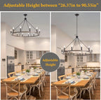 12-Light Black Wagon Wheel Chandelier, 38''Rustic Farmhouse Chandelier,Round Hanging Ceiling Pendant Light Fixture,for Kitchen Island Living Dining Room Bedroom Hallway Entryway Foyer
