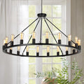 Wagon Wheel Chandelier, Large Black Farmhouse Chandelier for Dining Room Light Fixture, 20-Light 48 Inch Extra Hanging Lighting for High Ceilings Living Room Kitchen Island Foyer Villa