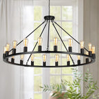 Wagon Wheel Chandelier, Large Black Farmhouse Chandelier for Dining Room Light Fixture, 20-Light 48 Inch Extra Hanging Lighting for High Ceilings Living Room Kitchen Island Foyer Villa