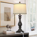 27.5" Tall Table Lamp for Living Room,Farmhouse Vintage Bedside Nightstand Lamp with USB C+A Ports & AC Outlet,3-Way Dimmable Touch Control Retro Black Lamp for Bedroom,Single Black