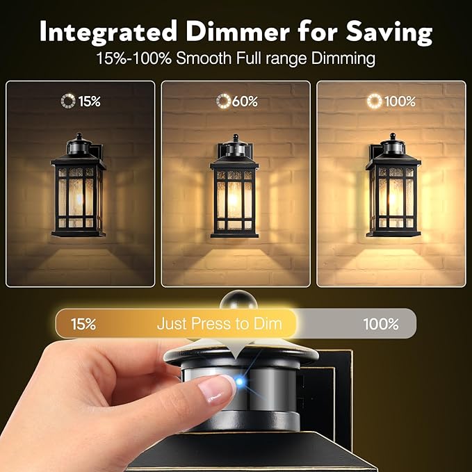 Motion Sensor Outdoor Lights, Black Dusk to Dawn Outdoor Lighting with Tempered Glass, Aluminum Waterproof Anti-Rust Outside Wall Light Fixtures, Adjustable Sensitivity & Brightness, Hardwired