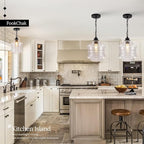 Seeded Glass Pendant Lights Black 10'' Farmhouse Ceiling Pendant Lighting Kitchen Island Large Industrial Oasis Clear Glass Island Hanging Light for Entryway Hallway Breakfast Dining Table