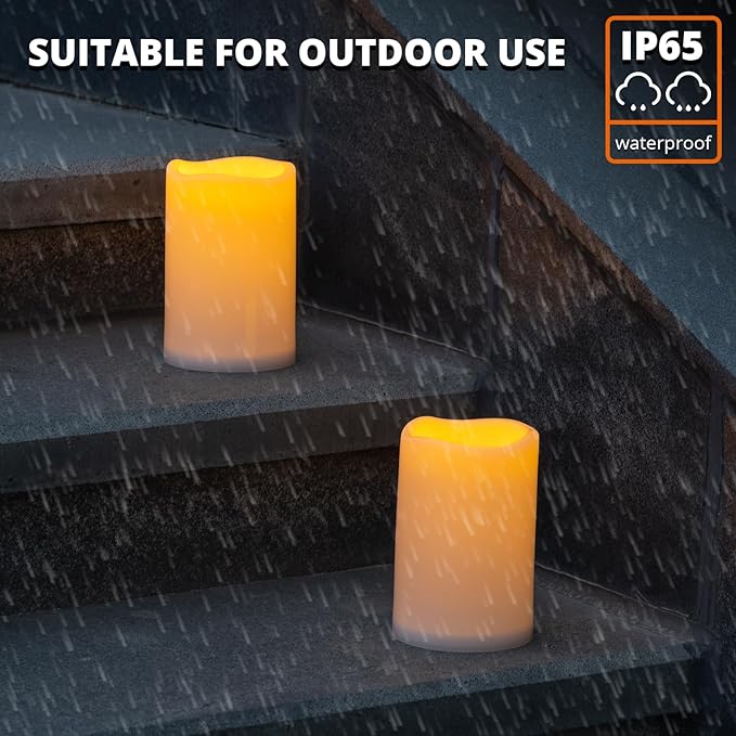 NURADA Large Outdoor Solar Candles Waterproof - 6" x 4" Rechargeable Solar Powered Flameless LED Pillar Flickering Candle for Patio Porch Lanterns Decor - Ivory White Set of 2