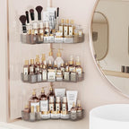3-Tier Corner Bathroom Counter Organizer with Top Toothbrush Holders,Large Makeup Organizer Countertop with Brush Holder,Skincare Organizers Corner,Exquisite Vanity Organizer (Gray, 3 Tier)