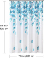 Extra Long Fabric Shower Curtain, Blue Watercolor Eucalyptus Leaves Shower Curtain for Bathroom, 72" W x 84" H