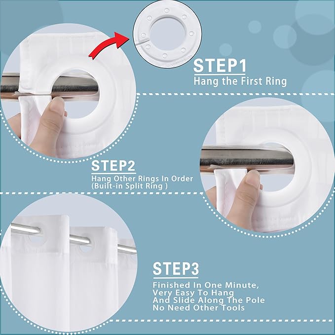 Conbo Mio Stall No Hook Shower Curtain with Snap in Liner Set, Hotel Luxury White Fabric Shower Curtains for Bathroom with See Through Top Window, Washable, Waterproof 36W x 74H