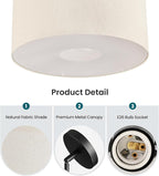 16'' Modern Chandelier, 3-Light Drum Chandelier with Classic Fabric Linen Shade, Farmhouse Adjustable Pendant Light Fixture for Dining Room, Bedroom, and Kitchen