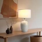 WJShome 27" Farmhouse Ceramic Table Lamp with Unique Ice Pattern Effect and White Linen Shade - Perfect for Bedroom, Living Room, Dining, and Office! (Bulb Not Included)
