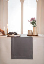 D'Moksha Homes Linen Charcoal Grey Table Runner 36 Inches - 100% Pure Linen Small Table Runner 14 x 36 Inch Ideal for Dresser, Coffee Tables, Fall and Halloween - Classic Hemstitch - Classic Hemstitch