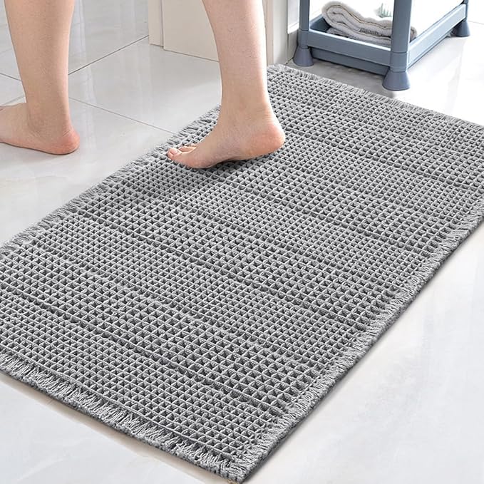 H.VERSAILTEX Upgraded Waffle Bath Mat Super Absorbent Bathroom Mats Non Slip Bath Rugs for Bathroom Floor Machine Washable Dry Fast Bathroom Rugs for Beside Tub, 17" x 24", Dove