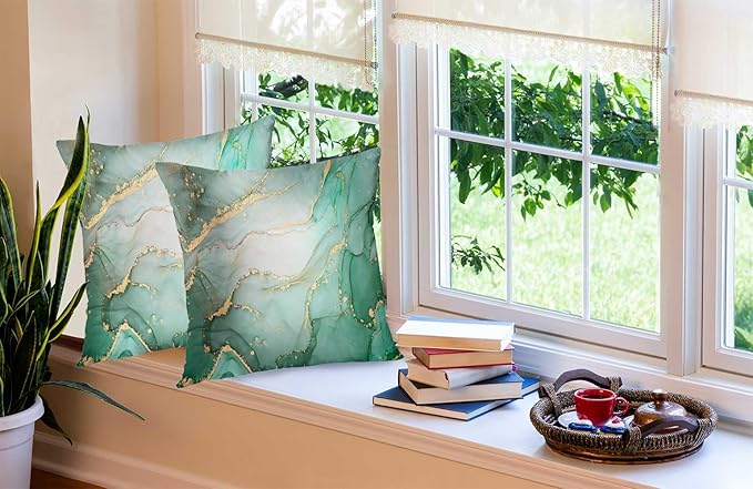 CAPSCEOLL Set of 2 Turquoise and Grey Art Artwork Contemporary Decorative Gray Home Decorative Throw Pillow Covers Cushion Covers for Bedroom Sofa Living Room 16X16 Inches