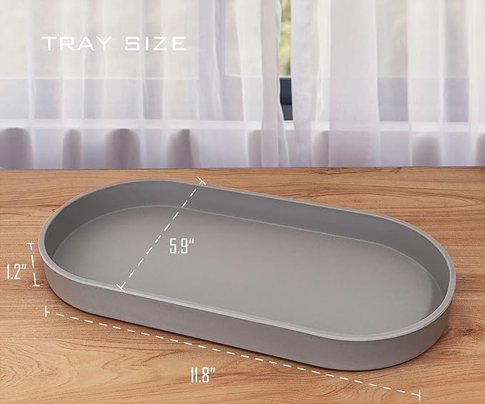 Gray Small Tray (11.8 inch), Oval Tray for Kitchen Counter, Bathtub Bathroom Vanity Items, Countertop Organizer, Coffee Accessory, Bar, Serving Seasoning, Salt and Pepper, Soap, Perfume.